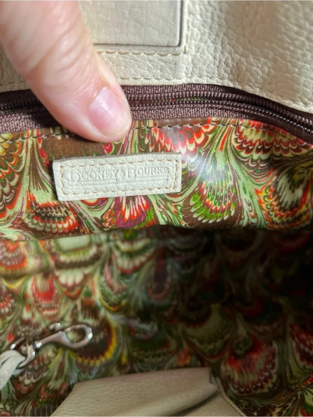 Dooney & Bourke Cream Pebbled Leather Shoulder Bag with Charm